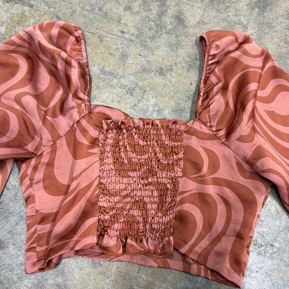 Altar’d State marble swirl satin tie front long sleeve top - Picture 6 of 6